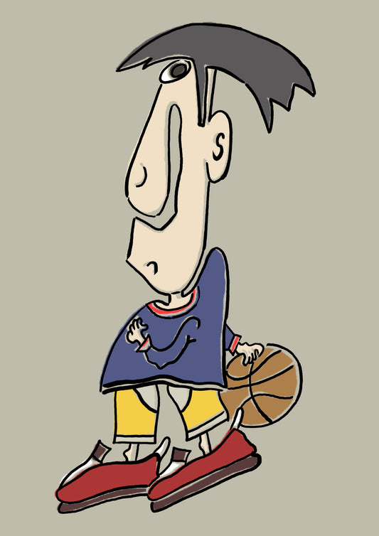 BASKETBALLJUNGE. Drucken. Offene Ausgabe. Illustration. (Ref.Og. SOR050V01. Erste Zeichnungen. Stift auf Papier)